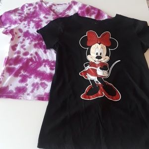 Disney Minnie Mouse & Faded Glory Girls Tops Cotton Tee SZ 14/16 Glitter Bow (2)